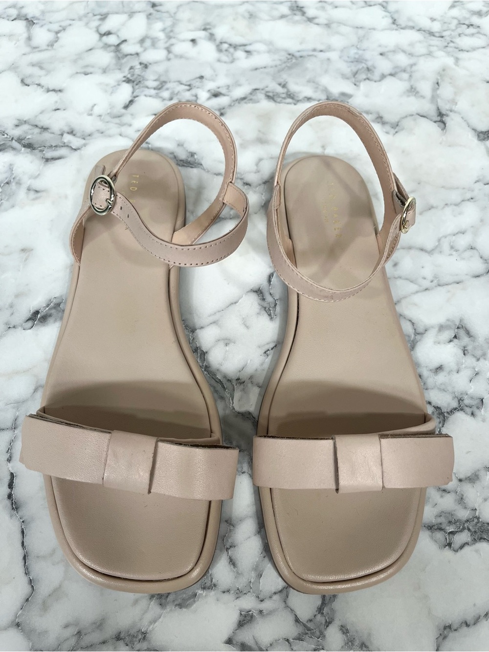 Ted Baker Yaleapp Sandals In Nude Tan Leather Bow Tie Summer Flats 39